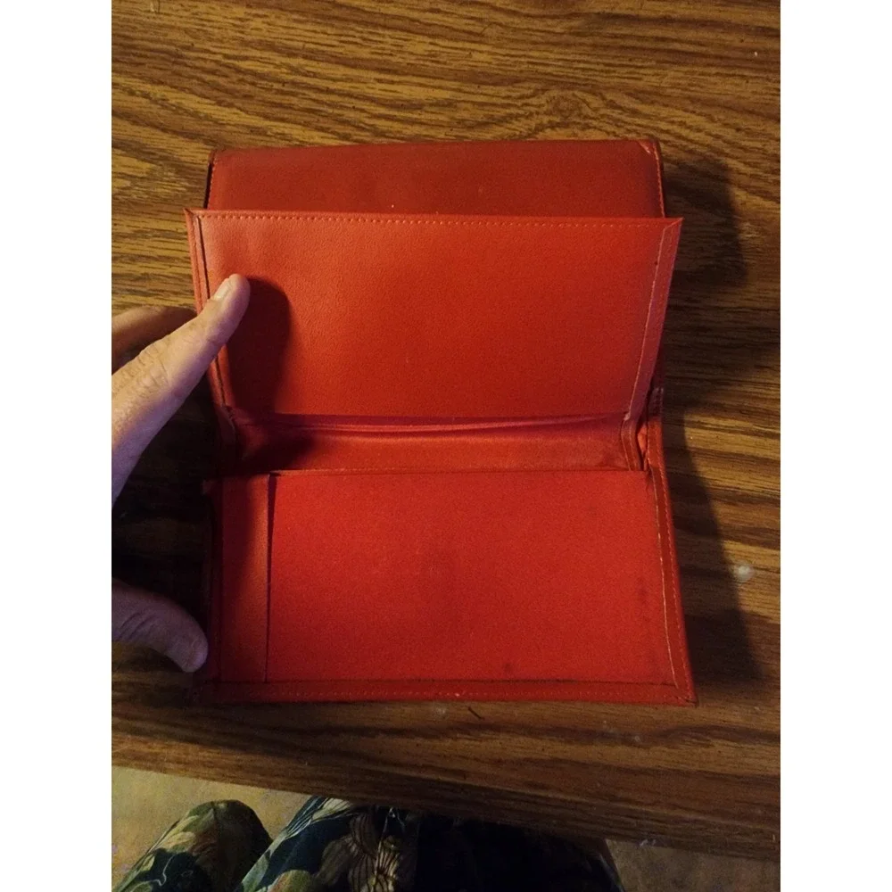 Vintage 1960s Princess Gardner Genuine Leather Red Clutch Wallet, Kiss Lock Coin